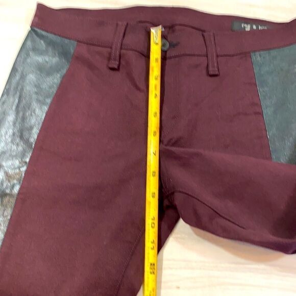 Rag & Bone Skinny Pop Leggings With Lamb Leather Panel Size 29 In Wine - Picture 11 of 13